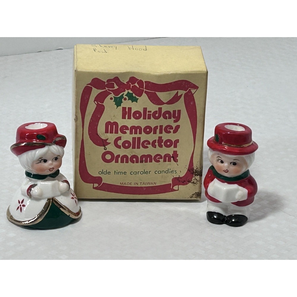 Vintage Holiday Christmas Olde Time Carolers Man and Woman Taper Candle Holders
